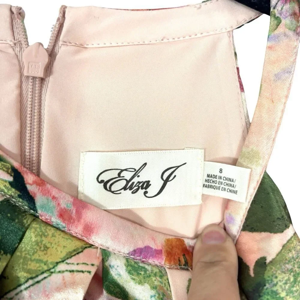 New Eliza J Size 8 Floral Printed Cut Out Sash Dress Watercolor Art To Wear NWT - Picture 7 of 10